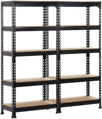 Zdjęcie produktu dla Półka magazynowa o dużej nośności, 150 x 140 x 30 cm, udźwig 1180 kg. Metalowa półka magazynowa z 10 półkami, regulowana, idealna do piwnicy, garażu, warsztatu lub spiżarni. Kolor: czarny