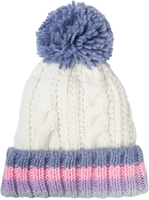 Produktbild von styleBREAKER Kinder Strick Bommelmütze mit Zopfmuster und gestreifter Krempe, Fleece Futter Winter, 3-5 Jahre 04024206