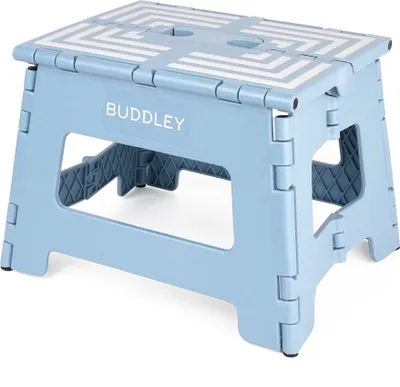 Produktbild von BUDDLEY Tritthocker klappbar – 23 cm hoher Tritt mit Anti-Rutsch-Design - Tragfähigkeit bis 99 kg - Klapphocker - ideal für Küche, Bad, Garage & Campi