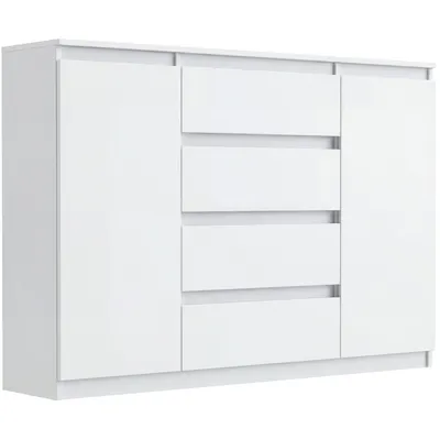 Zdjęcie produktu dla Modna KOMODA 140 SZAFKA 4 SZUFLADY 3 PÓŁKI BIAŁA R-140-S4