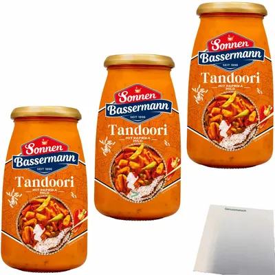 Produktbild von Sonnen Bassermann Tandoori Sauce mit Paprika 3er Pack (3x520g Glas) + usy Block