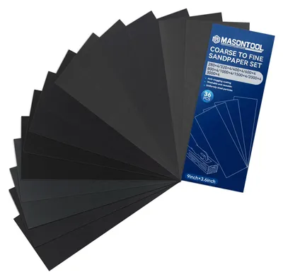 Obrázok produktu pre Sada 36 kusov brúsneho papiera, rozmer 93 x 230 mm, určená na leštenie kovov a dreva