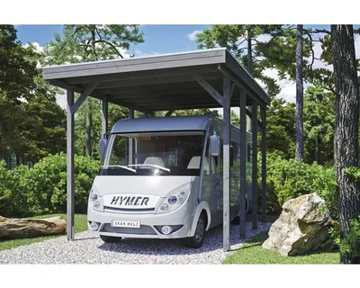 Produktbild von Einzelcarport SKAN HOLZ Friesland Caravan inkl. Aluminium-Dachplatten und H-Pfostenanker 397 x 555 cm grau