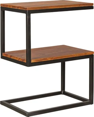 Produktbild von Beistelltisch AKOLA S-Form Massiv-Holz Sheesham / Metall 45 x 60 x 30 cm, Design Wohnzimmertisch Landhaus-Stil, Anstelltisch Ablagetisch eckig