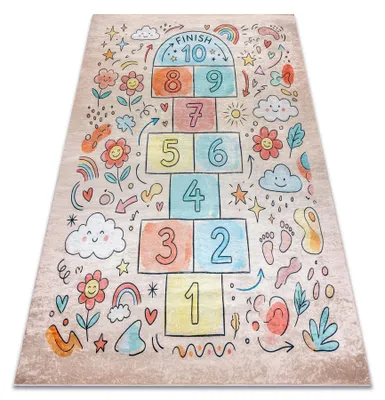 Immagine prodotto di Tappeto lavabile BAMBINO 61470 campana, numeri, fiori per bambini antiscivolo - rosa / blu rosa 160x220 cm