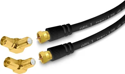 Produktbild von 2m ARLI TV Winkel Antennenkabel schwarz – max. 135 dB 5-fach geschirmt | vergoldete F-Stecker & IEC Winkeladapter | DVB-C DVB-T2 DAB+ 4K 8K HDTV