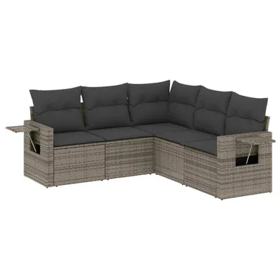 Produktbild von 5-tlg. Garten-Sofagarnitur mit Kissen Grau Poly Rattan