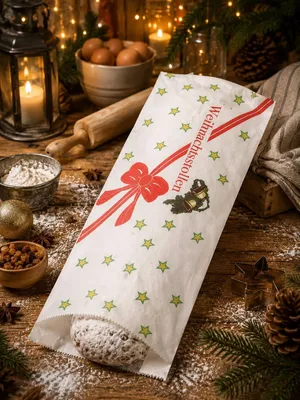 Produktbild von Stollenbeutel Pergaban, rote Schleife 20 + 7 x 52 cm 10 Stück