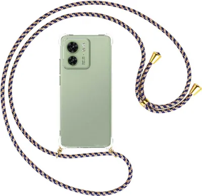 Produktbild von Handykette Backcover-Schutzhülle mit Band (Metall goldfarben) für Motorola Edge 40 5G (6.55'') - blau+beige