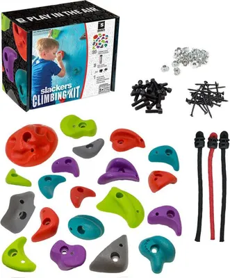 Image de Set d'escalade Slacker, 20 pièces - Contient 20 prises d'escalade, 3 cordes d'escalade et une fixation pour l'intérieur et l'extérieur