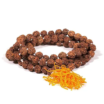 Produktbild von Mala Rudraksha 108 Perlen mit oranger Quaste -- 0.8 cm