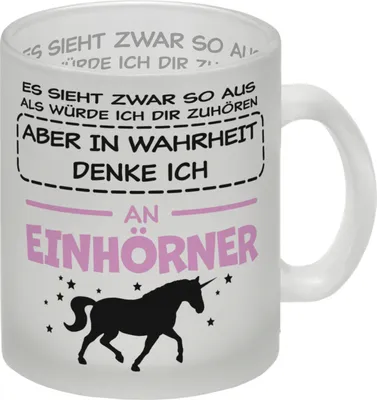 Produktbild von In Wahrheit denke ich an Einhörner Glas Tasse