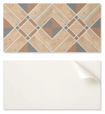Produktbild von Wanddekor-PVC-Paneel mit Muster für Zimmer, 100 x 50 cm, geometrisches Muster mit Holzoptik