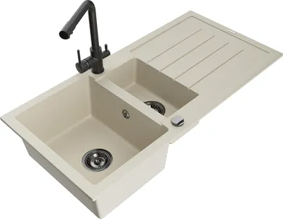 Image de Mexen Andres Évier en granit 1,5 bol avec égouttoir et mélangeur Duero, Beige - 6515-69-671600-70