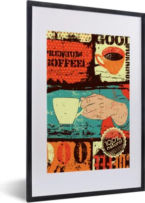 Produktbild von MuchoWow® MuchoWow® Gerahmtes Poster Kaffee - Collage - Vintage 40x60 cm - Poster mit zchwarzem Bilderrahmen - Poster in Rahmen