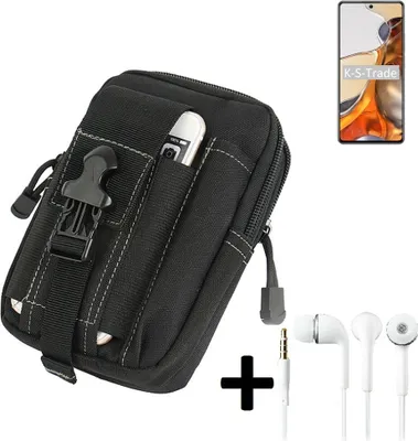 Produktbild von K-S-Trade Gürteltache + Kopfhörer kompatibel mit Xiaomi 11T Pro Gürtel Tasche Holster Schutz Hülle Handy Hülle  schwarz inkl. Extrafächer