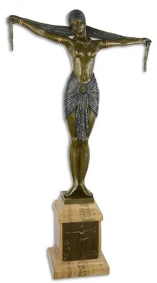 Immagine prodotto di Casa Padrino scultura in bronzo ballerina con sciarpa bronzo / blu / beige 46,2 x 18,8 x h. 82,1 cm - figura in bronzo con base in marmo - figura decorativa