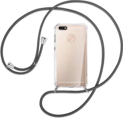 Produktbild von Handykette Backcover-Schutzhülle mit Band (Metall silberfarben) für Huawei P9 lite mini, Y6 Pro 2017 - dunkelgrau