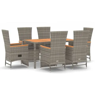 Produktbild von 7-tlg. Garten-Essgruppe mit Kissen Grau Poly Rattan