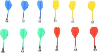Zdjęcie produktu dla Zestaw 12 rzutek magnetycznych, kolory: czerwony/zielony/niebieski/żółty, mocne magnesy, wytrzymałe tworzywo sztuczne – dla dzieci i dorosłych, idealne do tarczy do rzutek magnetycznych