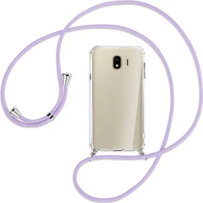 Produktbild von Handykette Backcover-Schutzhülle mit Band (Metall silberfarben) für Samsung Galaxy J4 2018 - violett