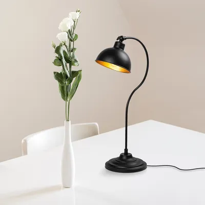 Immagine prodotto di Opviq, lampada da tavolo di alta qualità, nera e dorata, 19 x 29 x 58 cm | Struttura in metallo, attacco E27, max. 40 W, IP20 | Design elegante e industriale per ambienti moderni.