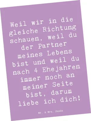 Produktbild von Mr. & Mrs. Panda Ansichtskarte Spruch 4. Hochzeitstag Seidenhochzeit - Lavendeltraum - Geschenk, romantisch, Grußkarte, Liebe, Geschenke, Heirat, Kunstkarten, Postkarten