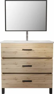 Image de Meuble de salle de bain 80 cm - Chêne industriel - 3 Tiroirs - Vasque et Miroir