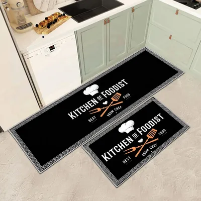 Image de Tapis de cuisine - Lot de 2 - Tapis de cuisine antidérapant - Lavable - Tapis de confort - Pour sol de cuisine
