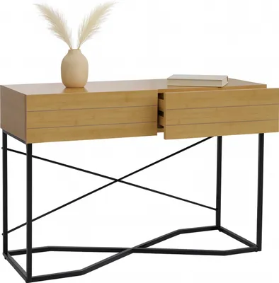 Zdjęcie produktu dla Konsola HWC-P47, stolik pod telefon, stolik do przechowywania, szuflada z melaminy przemysłowej 81x120x40cm ~ wygląd bambusa