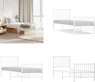 Produktbild von vidaXL Bettgestell mit Kopf  und Fußteil Metall Weiß 75x190 cm - Bettgestell - Bettgestelle - Bettrahmen - Bett