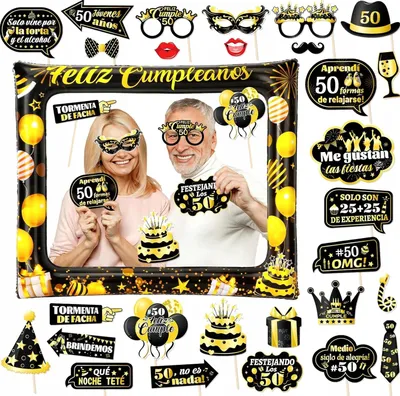 Produktbild von Fotobudka Requisiten Set Geburtstag Party Schwarz-Gold Deko