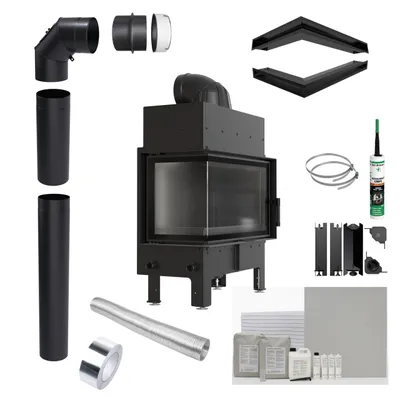 Produktbild von Kamineinsatz KRATKI FLOKI S Links 8 kW Schwarz Eckig Verschluss Montagezubehör