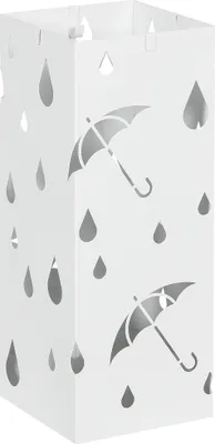 Immagine prodotto di HOMCOM Portaombrelli in Metallo con 4 Ganci e Vaschetta Raccogligocce, 15.5x15.5x41cm, Bianco