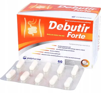 Obrázok produktu pre DEBUTIR FORTE 300 mg, 60 kapsúl, na liečbu syndrómu dráždivého čreva (IBS) a hnačky