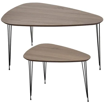 2er-Set Couchtische Holz/Metall, Natur/Schwarz, 90x60x49 & 60x40x45 cm