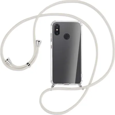 Produktbild von Handykette Backcover-Schutzhülle mit Band (Metall silberfarben) für Xiaomi Mi 8 / Mi 8 Pro - broken white