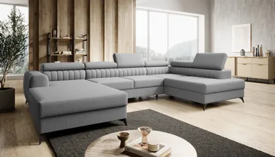Produktbild von FURMEB24 ECKSOFA PRAGA U- form mit Schlaffunktion rechts 350 x 203 cm HELLGRAU