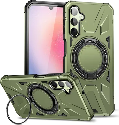 Produktbild von Hülle für Samsung Galaxy A14 5G/4G Kompatibel mit MagSafe, Dual Layer Robuste Schutzhülle, Magnetischer Ringständer Dunkelgrün