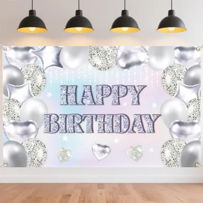 Glitzer Happy Banner 183x111 cm, silber, Partyhintergrund