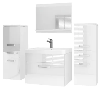 Immagine prodotto di BELINI Set di mobili da bagno PRI P4, 120 cm, bianco lucido - Mobile bagno moderno con lavabo e specchio, completo di tutti gli accessori, da montare a parete