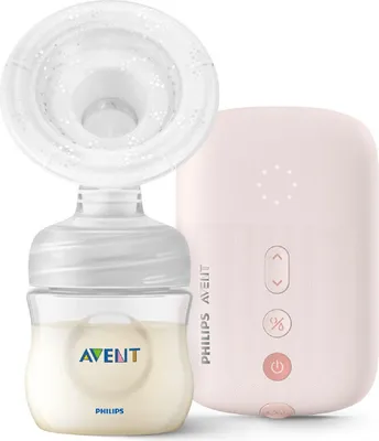 A Philips Avent electric breast pump with a bottle attached, shown against a white background.