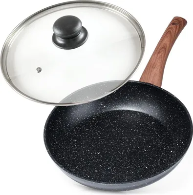 Produktbild von Vilde | Bratpfanne mit Glasdeckel Ø 24 cm - Aluminium - Antihaftbeschichtung - BLACK&WOOD