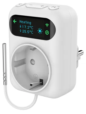 Productafbeelding van Brandson Slimme stekker met thermostaat, WLAN, met sensor, temperatuurregelaar voor verwarming en koeling, 3 meter sensorsnoer, -30 tot 110 °C, bediening via app, timerfunctie, wit