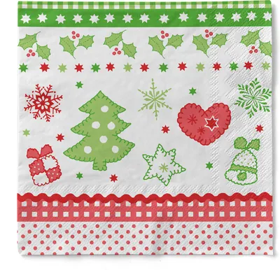Produktbild von Sovie HORECA Weihnachtsserviette Christmas in Rot-Grün aus Tissue 33 x 33 cm, 3-lagig, 100 Stück