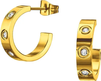 Produktbild von Halbcreolen Ohrstecker mit Kristall: Edelstahl Ohrringe gold