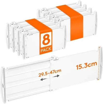 Produktbild von 8 verstellbare Schubladenteiler – Organizer für Kleiderschrank, Schreibtisch und Küche