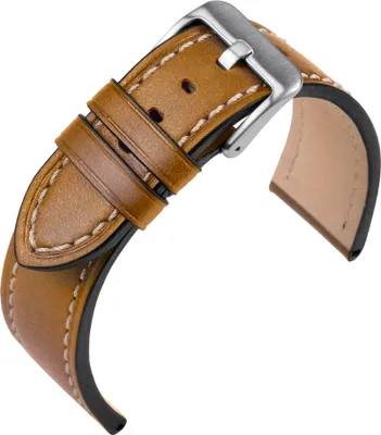 Produktbild von EULIT Zeppelin Uhrenarmband robustes Rindleder | braun | Kontrastnaht, Stegbreite:18mm, Schließe:Silbern
