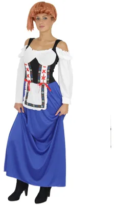 Produktbild von Dirndl für Damen Kleid blau weiß Gr. S - L, Größe:L