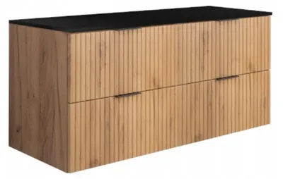 Zdjęcie produktu dla Szafka Łazienkowa Wisząca Pod Umywalkę Flisan Dąb 120X46 Z Czarnym Blatem